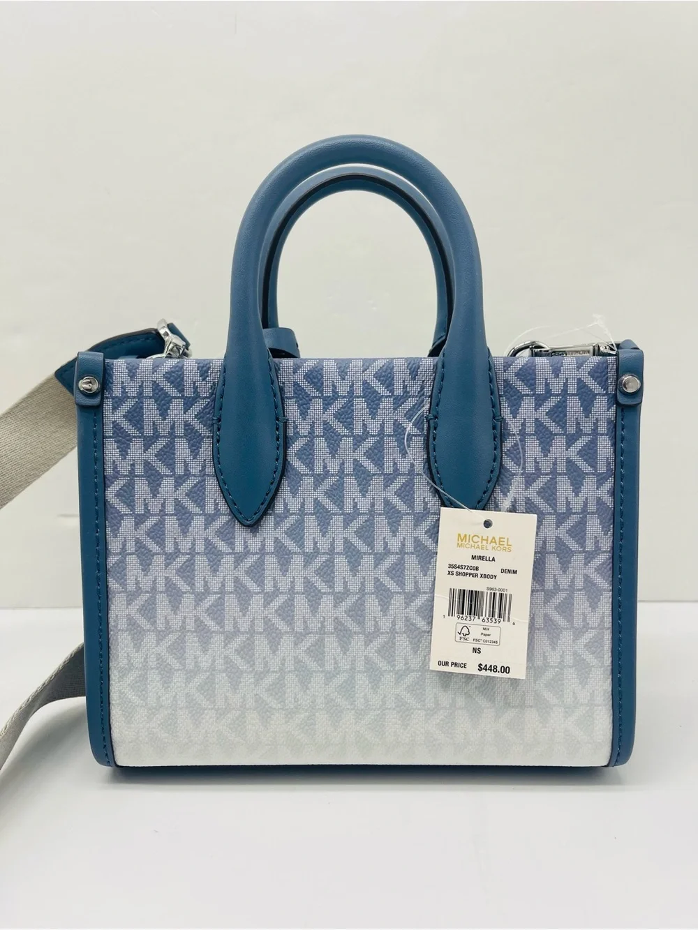 Michael Kors Mirella Extra-Small Ombré Logo Crossbody XBODY Shopper Denim  NWT